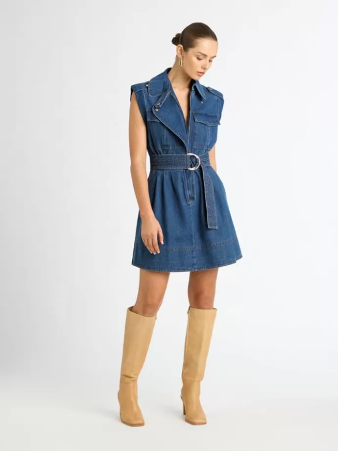 Discount Adina Denim Mini Dress Woman Workwear