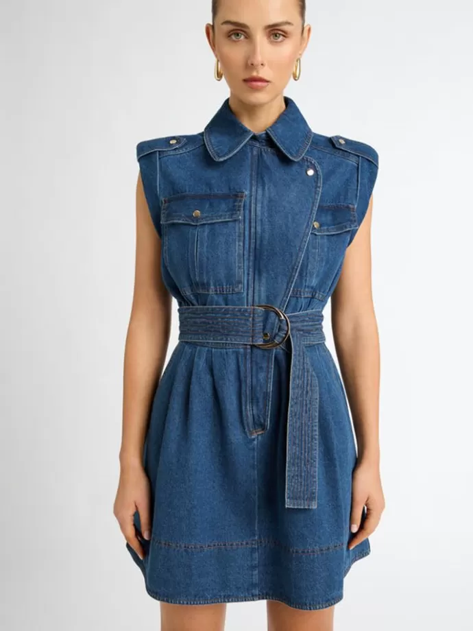Discount Adina Denim Mini Dress Woman Workwear