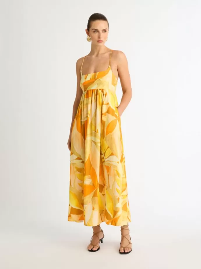 Hot Amber Leaves Maxi Dress Woman Dresses