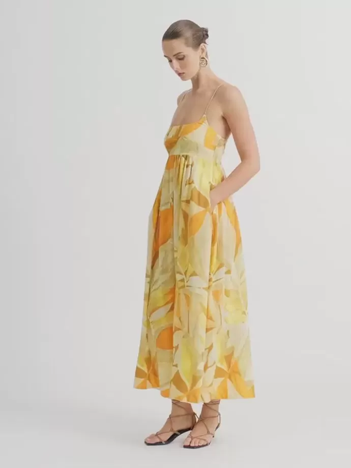Hot Amber Leaves Maxi Dress Woman Dresses